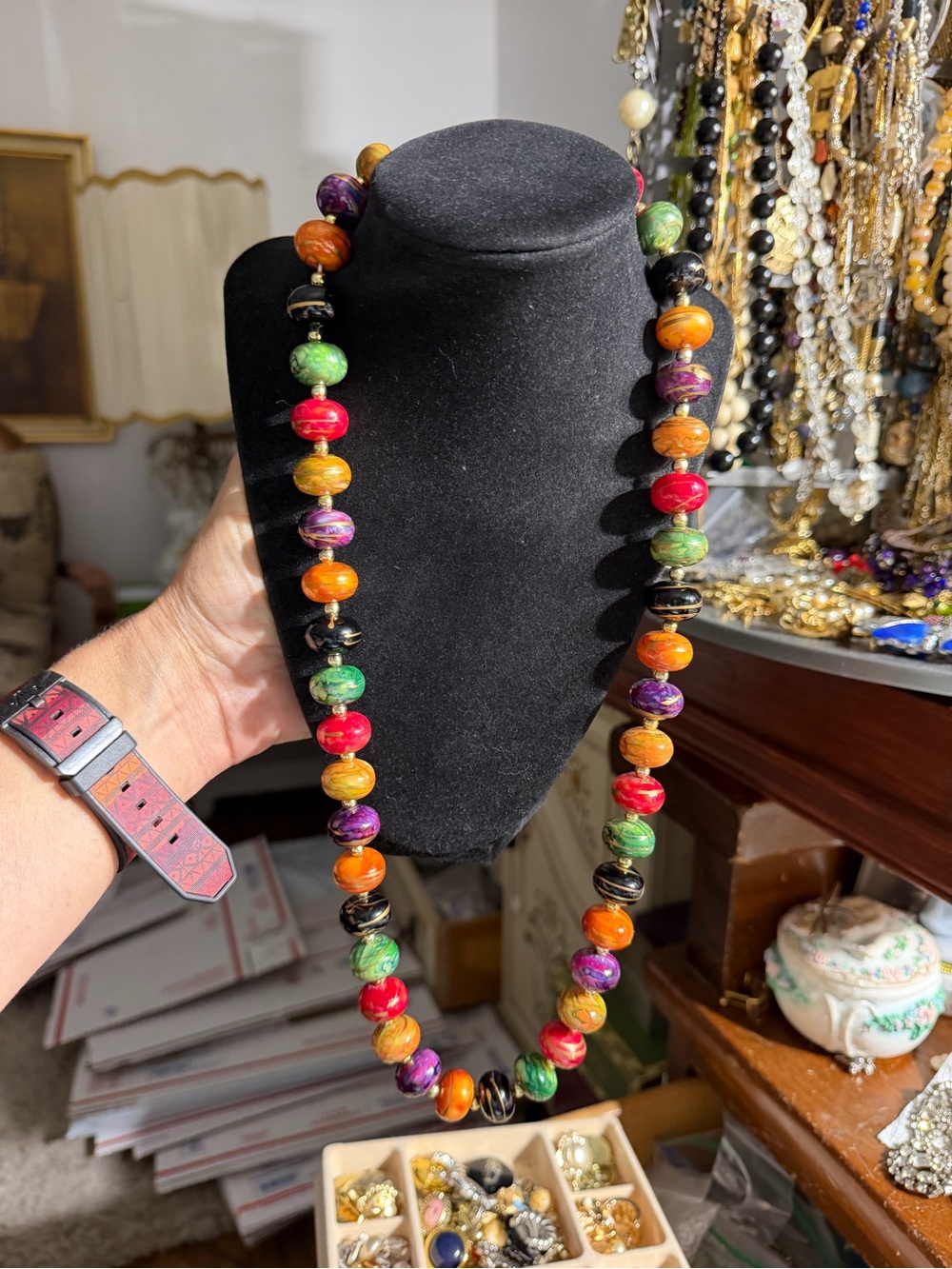 Vintage Multicolor Bead Statement Necklace